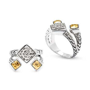 Gold & Silver Ring, Split Shank White Topaz Pave