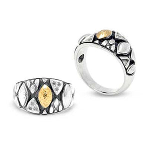 Gold & Silver Ring, Geometric Marquise White Topaz Pave