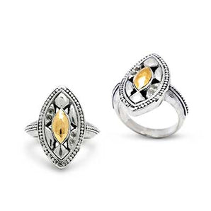 Gold & Silver Ring, Geometric Marquise White Topaz