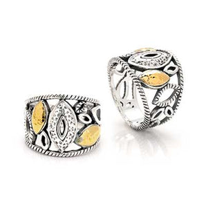 Gold & Silver Ring, Geometric Marquise Water Rope