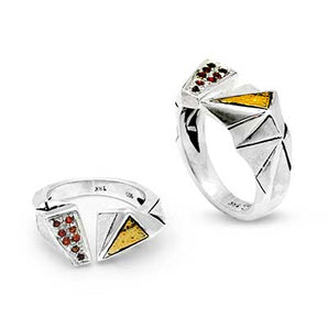 Gold & Silver Ring, Geometric Citrine Pave