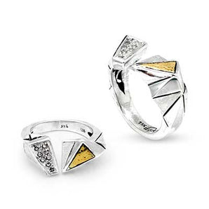 Gold & Silver Geometric Ring, Citrine Pave