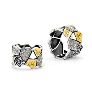 Gold & Silver Ring, Geometric White CZ Pave