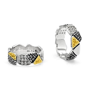 Gold & Silver Geometric Ring, Black Sapphire Pave