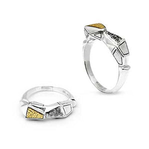 Gold & Silver Ring, Geometric White Topaz Pave