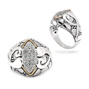 Silver & Gold Ring, Crocodile Motif CZ Pave