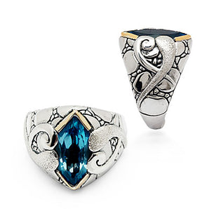 Gold & Silver Ring, Crocodile Motif Natural Blue Topaz