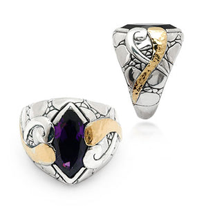 Gold & Silver Ring, Crocodile Motif Natural Mozambique Amethyst