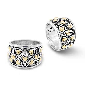 Gold & Silver Ring, Gold Heart Motif Accents