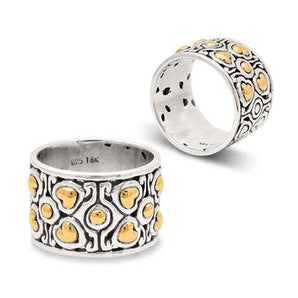 Silver & Gold Ring, Heart of Bali Motif Top Gold Accents