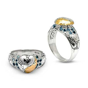 Gold & Silver Ring, Crocodile Motif Blue Sky Topaz