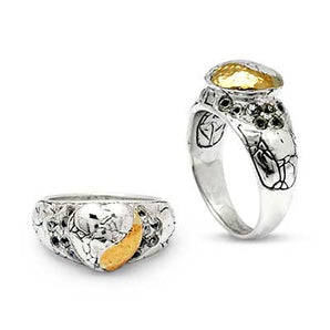 Gold & Silver Ring, Crocodile Motif White Topaz
