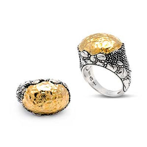 Gold & Silver Ring, Crocodile Skin Collection 18K Gold Hammer