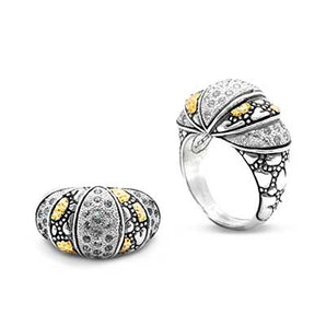 Gold & Silver Ring, Crocodile Skin Collection White Topaz Pave