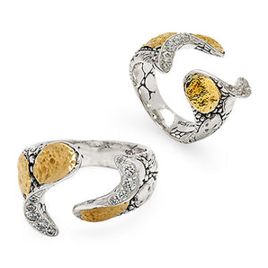 Gold & Silver Ring, Crocodile Skin Collection White CZ Pave