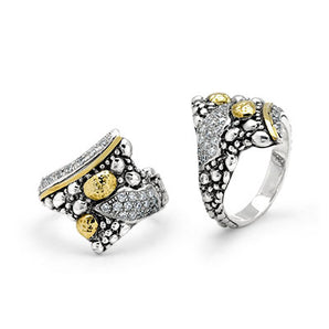 Gold & Silver Ring, Crocodile Skin White CZ Pave