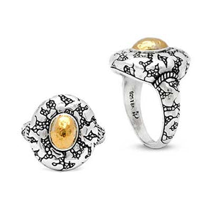 Silver & Gold Ring, Plaster Texture 18K Gold Accent