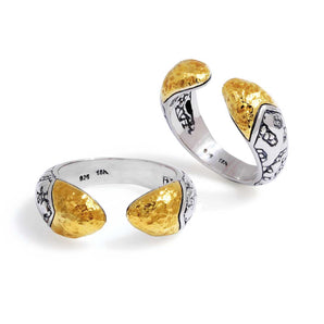 Silver Ring, Plaster Texture 18K Gold Accent