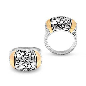 Silver & Gold Plaster Ring, 18K Gold Accent