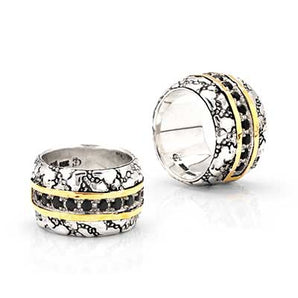 Gold & Silver Ring, Plaster Motif Onyx Pave