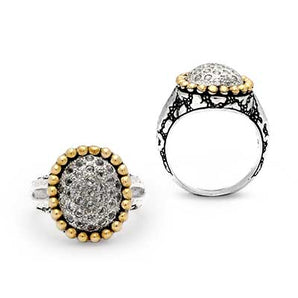 Gold & Silver Ring, Plaster Motif White Topaz