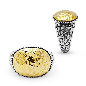 Gold & Silver Ring, Plaster Motif 18K Gold Hammer