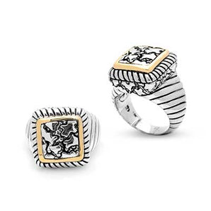 Silver & Gold Ring, Plaster Texture 18K Gold Bezel