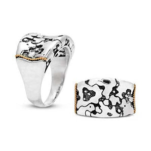 Silver & Gold Ring, Plaster Texture 18K Gold Rope