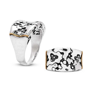 Silver & Gold Ring, Plaster Texture 18K Gold Rope