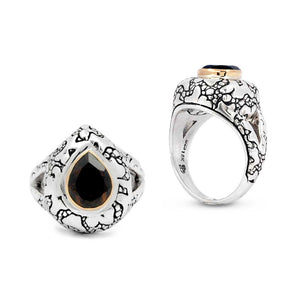 Silver & Gold Ring, White Mabe Zircon & Garnet