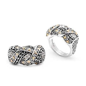 Gold & Silver Ring, Balinese Motif CZ