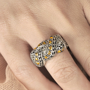 Gold & Silver Ring, Balinese Motif CZ
