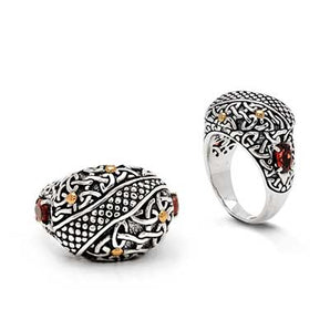 Silver & Gold Ring, Celtic Motif Garnet