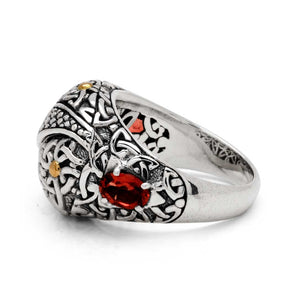 Silver & Gold Ring, Celtic Motif Garnet