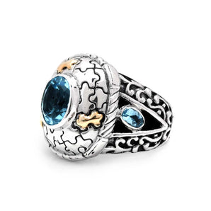 Gold & Silver Puzzle Ring, Natural Blue Sky Topaz