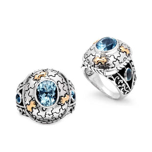 Gold & Silver Puzzle Ring, Natural Blue Sky Topaz