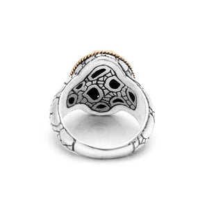 Silver & Gold Ring, Crocodile Skin Motif White Zircon Pave