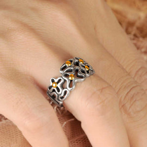 Silver & Gold Ring, Flower Motif Non-Oxidation