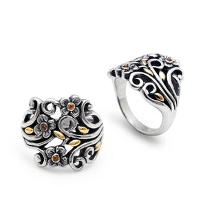 Gold & Silver Ring, Flower Motif Citrine