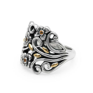 Gold & Silver Ring, Flower Motif Citrine