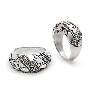 Silver & Gold Ring, Crocodile Motif Zircon
