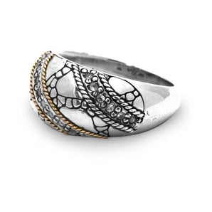 Silver & Gold Ring, Crocodile Motif Zircon