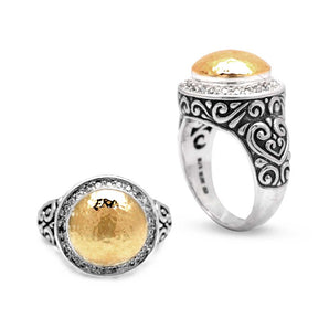 Gold & Silver Ring, Bali Carved Hammer Motif