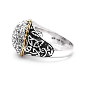 Silver & Gold Ring, CZ Pave