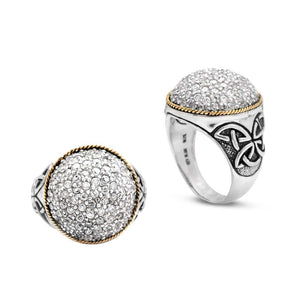 Gold & Silver Ring, Round White CZ Pave