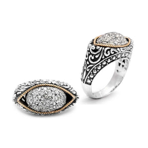 Gold & Silver Ring, Balinese Marquise Gold Rope Pave