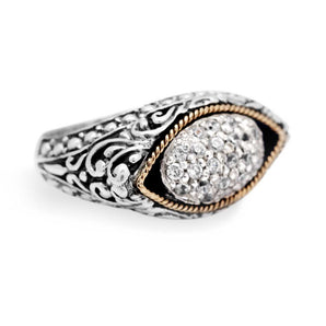 Gold & Silver Ring, Balinese Marquise Gold Rope Pave