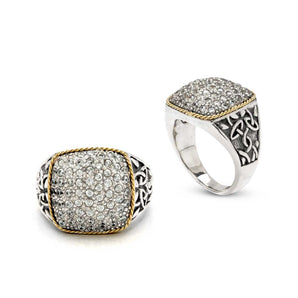 Silver & Gold Ring, Celtic Motif White Topaz