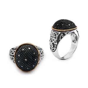 Silver & Gold Ring, Bali Celtic Motif White Topaz
