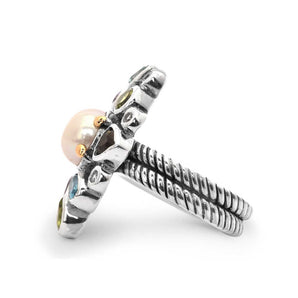 Gold & Silver Ring, Blue Quartz & Multi Stones